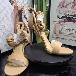Liliana Beige Knotted Strap Stiletto Sandals